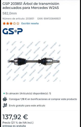 Árbol de transmisión GSP Mercedes W245