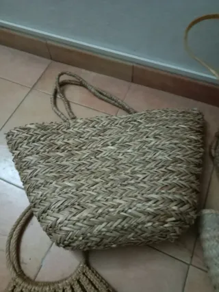 Lote de 5 capazos de mimbre y tela