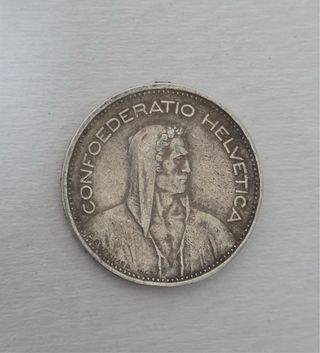 Moneda de plata 5 Francos Suizos 1948