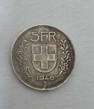 Moneda de plata 5 Francos Suizos 1948