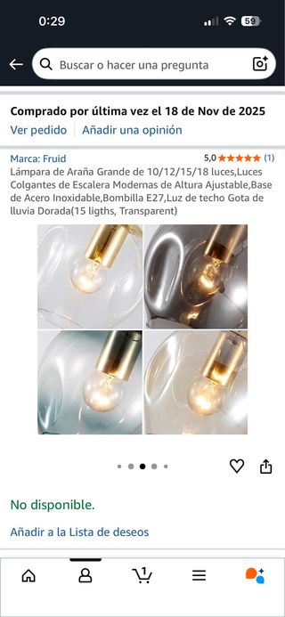 Lámpara colgante 15 bolas cristal dorada