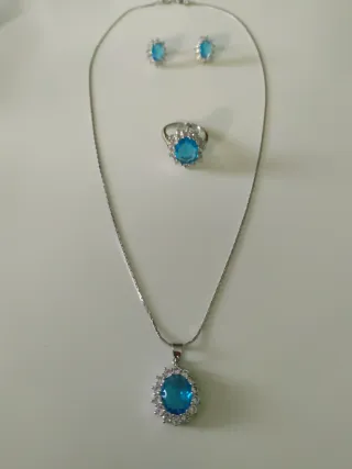 Conjunto Joyas Azul Plata 925.