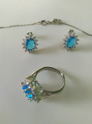 Conjunto Joyas Azul Plata 925.