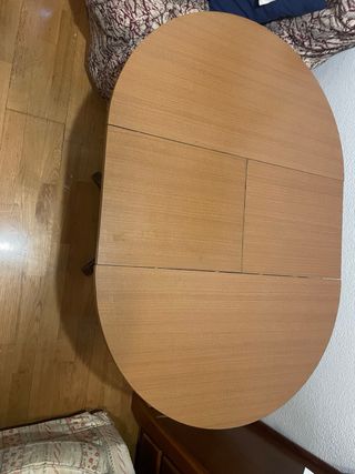 Mesa redonda extensible madera y cristal