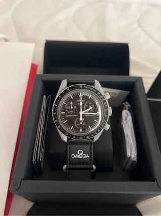 Omega Swatch Moonwatch Negro/Plateado