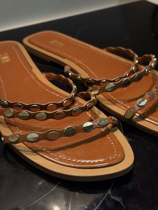 Sandalias Zara Piel Sintética Marrón