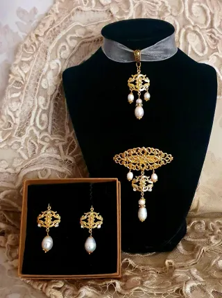 Aderezo fallera huertana oro y perlas