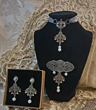 Aderezo Fallera Huertana Plata y Perlas