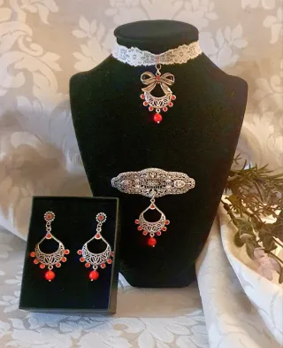 Aderezo Fallera Huertana Plata y Rojo