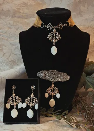 Aderezo Fallera Huertana Plata y Perlas