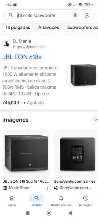 Subwoofer Activo JBL 18 Pulgadas
