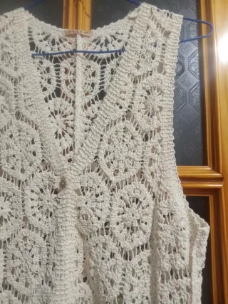 Chaleco largo crochet beige Talla M