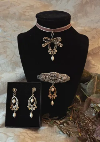 Aderezo huertana fallera plata y perlas