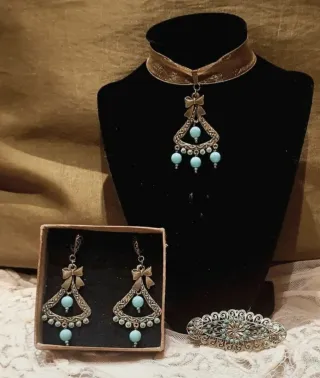 Aderezo huertana fallera oro y turquesa