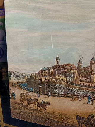 Ilustración enmarcada -Lámina litográfica de la Torre de Londres-1821 - Robert The Elder Havell