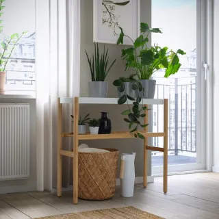 Soporte plantas bambú/blanco SATSUMAS