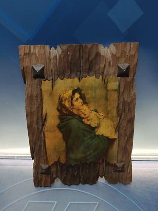 Reproduccion, retablo de madera La Madonna del riposo de Roberto Ferruzi, Virgen Maria y niño