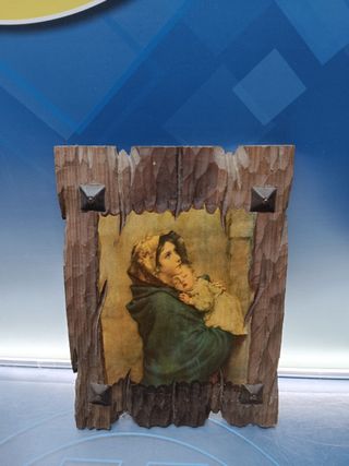 Reproduccion, retablo de madera La Madonna del riposo de Roberto Ferruzi, Virgen Maria y niño