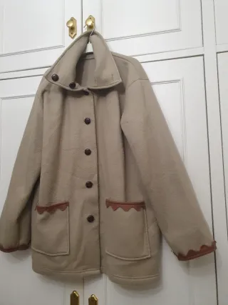 Chaquetón paño beige y marrón