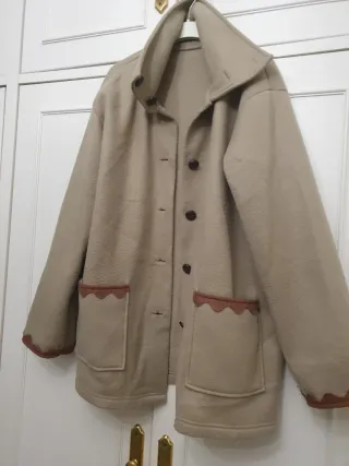 Chaquetón paño beige y marrón