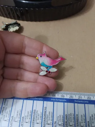 Spilla vintage uccellino smalto cloisonné