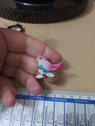 Spilla vintage uccellino smalto cloisonné