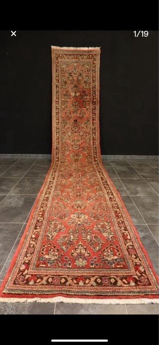 Alfombra Pasillo Persa Lana Marrón Rosa