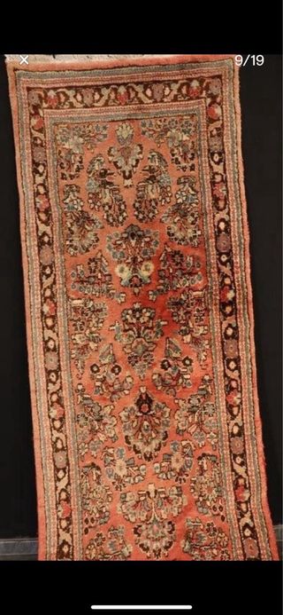 Alfombra Pasillo Persa Lana Marrón Rosa