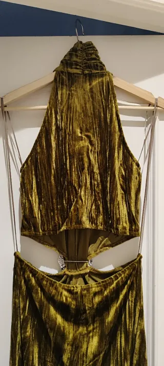 Vestido Zara Cut Out Joya Terciopelo Verde