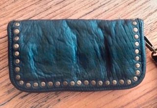 Cartera Vera Pelle Piel Azul Tachuelas