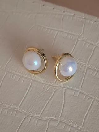 Pendientes aro y Perla Blanca nacarada , Zamak Oro