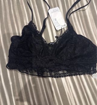 Bralette Stradivarius Negro Encaje Talla S