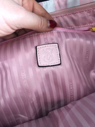 Borsa Victoria's Secret a righe rosa e bianche