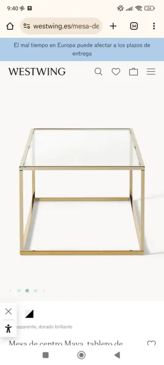 Mesa de centro Maya Westwing cristal y dorado