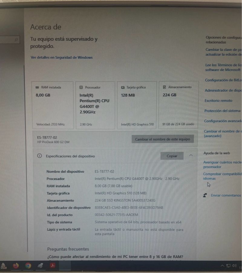 Monitor Samsung LED 18.5" y Mini PC HP ProDesk 600