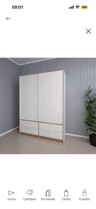 Armario Ropero Blanco 2 Puertas 4 Cajones