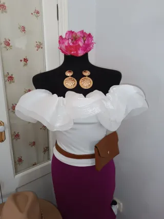 Conjunto Flamenca Buganvilla y Blanco