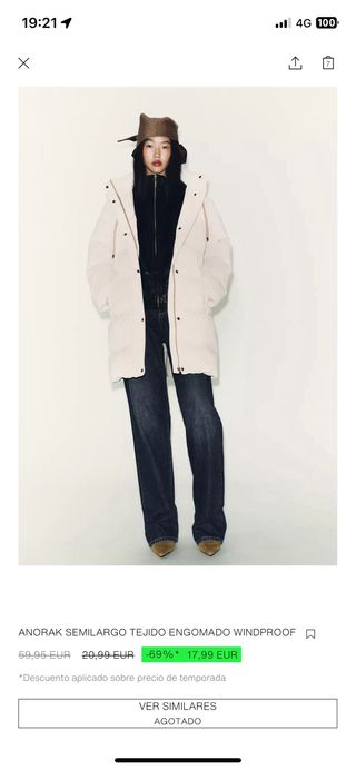 Abrigo Zara Plumas Beige