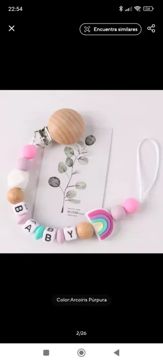 Chupetero para bebé con cuentas y arcoíris