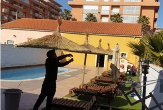 Sombrillas y pérgolas de mimbre cañizo