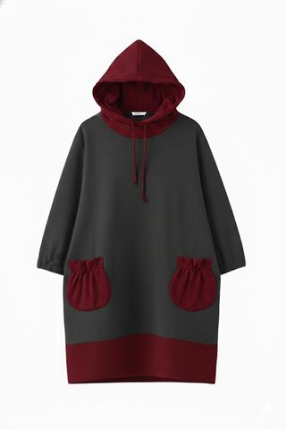 Abito Felpa Oversize Donna XXXL Grigio/Rosso