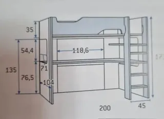 Cama alta con escritorio