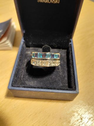 Conjunto 2 Anillos Swarovski Cristales Azules y Tr