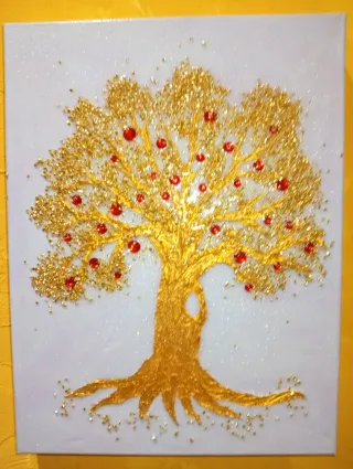 Cuadro Árbol Dorado Resina Epoxi Hecho a Mano