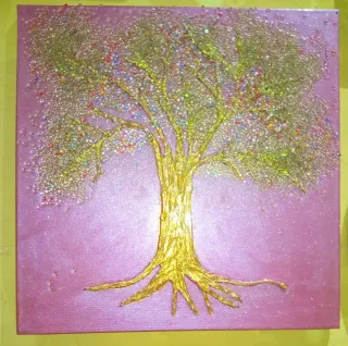 Cuadro Árbol Dorado Resina Epoxi Hecho a Mano