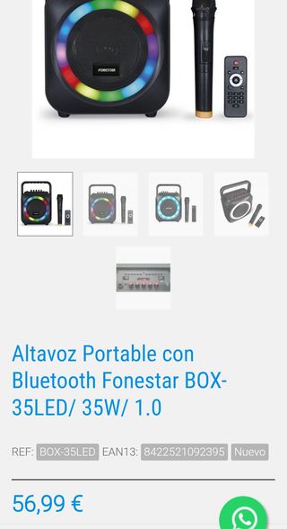 Altavoz Portátil Bluetooth 35W Karaoke Fonestar BOX-35LED