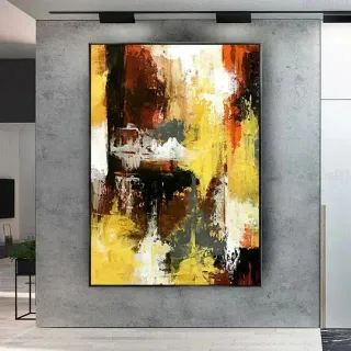 Pintura Abstracta Pared Marrón y Amarillo