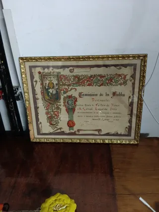 Diploma Falla Benimaclet 1953 José benlliure