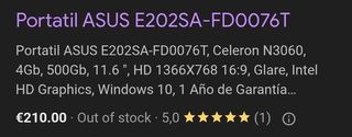 Portátil Asus E202SA-FD0076T 11.6" N3060 4GB 500GB