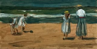 Demetrio Susín. Niñas en la playa. Óleo original.